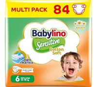 Babylino Sensitive Cotton Soft, Pañales Bebé Talla 6, Extra Large (13-18 kg), 84 unidades