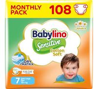 Babylino Sensitive Cotton Soft, Pañales Bebé Talla 7, Extra Large plus (15+ kg), 108 Pañales