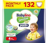 Babylino Sensitive Cotton Soft Pants, Talla 4 (7-13 Kg), Pañal Braguita con Ajuste 360° Anti-Fugas, 132 pañales