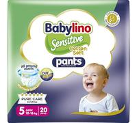 Babylino Sensitive Cotton Soft Pants, Talla 5 (10-16 Kg), Pañal Braguita con Ajuste 360° Anti-Fugas, 20 pañales