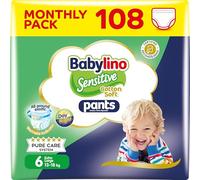 Babylino Sensitive Cotton Soft Pants, Talla 6 (13-18 Kg), Pañal Braguita con Ajuste 360° Anti-Fugas, 108 pañales