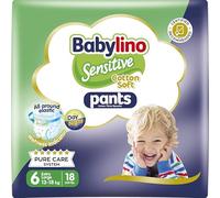 Babylino Sensitive Cotton Soft Pants, Talla 6 (13-18 Kg), Pañal Braguita con Ajuste 360° Anti-Fugas, 18 pañales