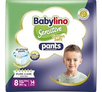 Babylino Sensitive Cotton Soft Pants, Talla 8 (20+ Kg), Pañal Braguita con Ajuste 360° Anti-Fugas, 14 pañales