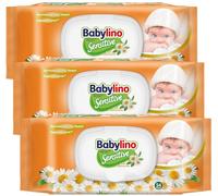 Babylino Sensitive Toallitas con delicada fragancia de Manzanilla, Fórmula 98% Natural que restaura el pH de la piel, 3 envases con cierre que ahorra frescor, 162 toallitas