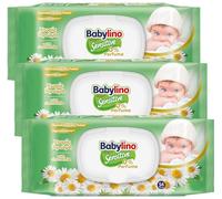 Babylino Sensitive Toallitas Sin Fragrancia, Fórmula 98% Natural que restaura el pH de la piel, 3 envases con cierre que ahorra frescor, 162 toallitas