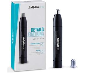BaByliss Recortadora para Nariz y Orejas - Sistema de 2 cuchillas precisas, Funciona con pilas, Acero Inoxidable, Accesorios extraíbles de fácil limpieza, Regalo para hombres, Negro, E650E