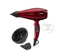 BaByliss Secador de Pelo Digital Pro con Difusor - Secador Profesional 2200W, Iónico, Secado ultrarrápido, Fabricado en Italia, 2 ajustes de Calor y 2 velocidades, Botón Turbo, Aire frío, Rojo, 6001DE