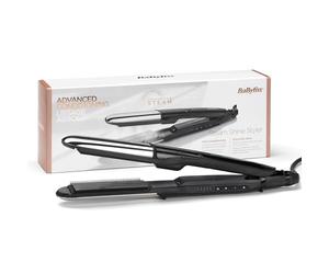 BaByliss Styler Steam Shine ST496E Plancha de pelo con vapor Alisa y Ondula, Placa exterior curva para ondular, Iónica, Peines removibles - Alisado profesional, Cabello hidratado y protegido