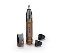 BaByliss Super-X Recortadora de precisión 3 en 1 para hombre, bronce. | Recortadora de vello nasal, cejas y orejas con accesorio de precisión, peines guía de 3 y 5 mm, a pilas, NT997U