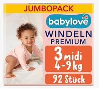 babylove Pañales Premium tamaño 3 Midi (4-9 kg), paquete jumbo, 92 unidades