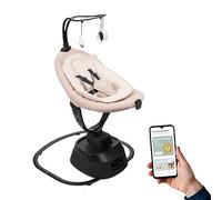 Babymoov Balancín eléctrico bebé Swoon Evolution Mocca - Conectado con aplicación móvil - Streaming musical,grabación de voces,canciones de cuna personalizadas - Asiento de 360°-Reductor recién nacido