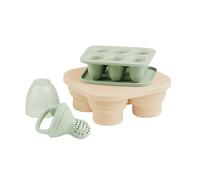 Babymoov Recipientes de silicona para almacenar comida de bebé y alimentador de frutas - 2 bandejas para congelar comida de bebé con tapa, 1 alimentador de frutas para la dentición del bebé
