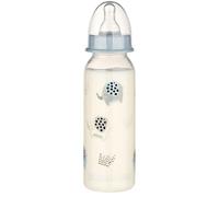 babynova Biberón de 240ml con tetina de silicona de flujo medio anti-cólicos para recién nacidos - Sin BPA - Elefantes