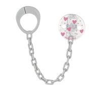 babynova Cadena para Chupete con Clip y Anillo Adaptador - Set De 2 Piezas - Sujetachupetes para Bebé - Compatible con Cualquier Chupete - Esencial para Recién Nacidos - Sin BPA - Corazones rosas