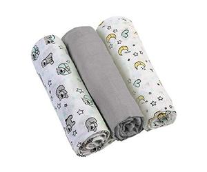 Babyono Pañales de muselina supersuave, 70 x 70 cm (3 unidades), paños para eructos (gris/oso lunar)