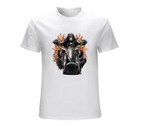 BabyPaper Men's Grim Reaper Riding Motorcycle Flames Biker T-Shirt White XXL