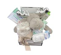 Babyparty - Set de regalo con personalización/manta para bebé, cepillo y peine con nombre + peluche de peluche + otros extras - regalo para bautizo, nacimiento (reno/marrón Set S)