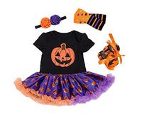 BabyPreg Mi Primer Traje de Halloween para niña Infantil Disfraz de Acción de Gracias Conjunto de Vestido de Calabaza para bebé(6-9 Meses, Negro Violeta)
