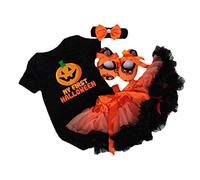 BabyPreg Mi Primer Traje de Halloween para niña Infantil Disfraz de Acción de Gracias Conjunto de Vestido de Calabaza para bebé(3-6 Meses, Cara de Calabaza)