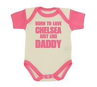 BabyPrem Body para bebé con texto "Born to Love Chelsea Like Daddy", 50-80 cm, Rosa., 50-56