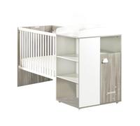 BabyPrice Cuna combinada evolutiva de 60 x 120 cm | Cuna con barrotes y cómoda para cambiar pañales | Smile Roble Silex | Escalable en cama 90 x 190 cm | Fabricado en Francia por Sauthon