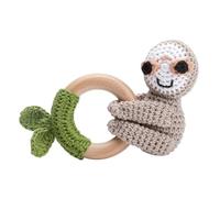 Babyrassel Gehäkelt Greifling Baby Holz gehäkelte Gehäkelte Babyrassel Handmade Rassel Greifling Baby Rassel Beißring Holz Babyrassel Greifling Spielzeug Taufgeschenk für Mädchen und Jungen