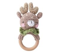 Babyrassel Gehäkelt Greifling Baby Holz gehäkelte Gehäkelte Babyrassel Handmade Rassel Greifling Baby Rassel Beißring Holz Babyrassel Greifling Spielzeug Geschenk zur Geburt für Junge Mädchen