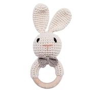 Babyrassel Gehäkelt Greifling Baby Holz gehäkelte Gehäkelte Babyrassel Handmade Rassel Greifling Baby Rassel Beißring Holz Babyrassel Greifling Spielzeug Taufgeschenk für Mädchen und Jungen