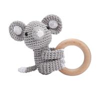 Babyrassel Gehäkelt Greifling Baby Holz gehäkelte Gehäkelte Babyrassel Handmade Rassel Greifling Baby Rassel Beißring Holz Babyrassel Greifling Spielzeug Taufgeschenk für Mädchen und Jungen