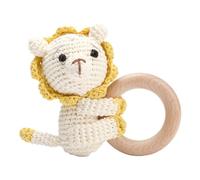 Babyrassel Gehäkelt Greifling Baby Holz gehäkelte Gehäkelte Babyrassel Handmade Rassel Greifling Baby Rassel Beißring Holz Babyrassel Greifling Spielzeug Taufgeschenk für Mädchen und Jungen