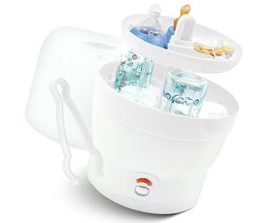 Babyruf BS 29 Esterilizador para biberones | Esterilizador de vapor y vaporizador | hasta 6 botellas | Fácil de usar | Equipo inicial para bebés recién nacidos | Limpiador de biberones | Accesorios