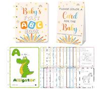 Baby's First ABC Book - Juego de actividades y recuerdo para baby shower, tarjetas para colorear animales de la A a la Z, divertido e interactivo juego de baby shower para invitados, alternativa única
