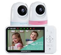 Babysense Prisma - Vigilabebés con 2 cámaras y audio, vídeo HD de 5 pulgadas, luz nocturna de 6 colores, pantalla dividida, máquina de sonido para bebés con ruido blanco y canciones de cuna, seguro