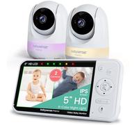 Babysense Vigilabebés 720p HD 5 pulgadas con 2 cámaras, vídeo vigilabebés sin WiFi, luz nocturna de 6 colores, canciones de cuna, alcance de 300 m, audio bidireccional, zoom 4x, batería de 4000 mAh