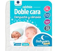 Babysom - Colchón Cuna Bebé Doble cara | 60x120 cm | Verano/Invierno | Altura 10 cm | Antiácaros | Antiasfixia | Transpirable | Reglaje Térmico