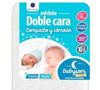 Babysom - Colchón Cuna Bebé Doble cara - 70x140 cm - Verano/Invierno - Altura 14 cm - Antiácaros - Antiasfixia - Transpirable - Reglaje Térmico