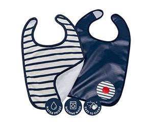 BabyToLove Set of 2 Bibs | Soft & Waterproof with a Hook & Loop Closure | Infant & Toddler Mealtimes | Blue Stripes