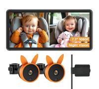 Babyvue Cámara de Coche para bebé para 2 niños, Pantalla HD de Doble Canal Grande de 7.25 Pulgadas para bebé, visión Nocturna infrarroja 1080P, fácil de Instalar y visión Trasera Segura
