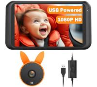 Babyvue Cámara USB para coche de bebé Plug Play de 4.5 pulgadas, 1080P, fácil instalación, cámara de asiento trasero con rotación flexible de 360 grados, imagen clara para asiento trasero de coche