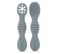 BABYZOCO PreCucharas bebe, Cucharas bebe, Cucharas BLW, Cubiertos de iniciación, Set de cucharas Aprendizaje bebe, Antibacteriana, Ergonómicos, Desde 0 meses hasta 18 meses, Silicona, Azul Pastel
