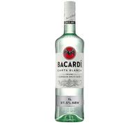 BACARDÍ Carta Blanca Ron Blanco Superior, 37,5% ALC., 100 cl / 1 L, Ron Caribeño Icónico, Perfecto para Cócteles