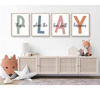 Baccone Arte de pared para sala de juegos para niños, decoración de pared para sala de juegos para niños, impresiones en lienzo, decoración de pared para habitación de niños, decoración de pared para