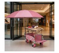 bacedifo Carro de Ventas al Aire Libre con Ruedas Giratorias Bloqueables, Puestos de Mercado Plegable con Sombrilla, Laterales Abatibles, Asa Telescópica Ajustable y Funda de Lona Oxford Desmontable