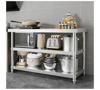 bacedifo Mesa Taller de Acero Inoxidable de Tres Niveles con Barras transversales reforzadas y Bordes doblados por Cuatro Lados mesas Trabajo para Cocina con Patas Antideslizantes Ajustables