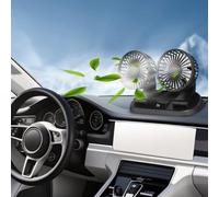 Baceyong Ventilador de enfriamiento de automóvil con doble cabeza 5V con puerto USB para camión, furgoneta, SUV, autocaravana, bote, 360 ° horizontal 180 ° giratorio vertical ajustable, gris