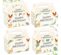 BACH AND BOOZY 12 cajas de fiesta de cumpleaños de pollo, bolsas de golosinas, bolsas de golosinas para gallinas de granja, suministros de fiesta de cumpleaños, decoración de baby shower temática de
