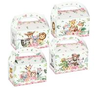 BACH AND BOOZY 12 PCS Cajas de Fiesta de Animales de la Selva Rosa Bolsas de Regalo Safari Animal Candy Bags for Wild One Safari Baby Shower Birthday Party Favors