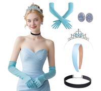 BACH AND BOOZY accesorios para disfraz de princesa mujer cinta para frente terciopelo negro gargantilla pendientes guantes corona princesa halloween fiesta cumpleaños eventos