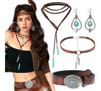 BACH AND BOOZY Bohemia Western Jewelry - Juego de joyas bohemias para mujer, con colgante bohemio, gargantilla larga en capas, cinturones para mujer, juego de joyas bohemias turquesas