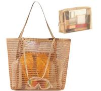 BACH AND BOOZY bolsa de playa de malla marrón familiar con cierre shopper para damas playa ideal viajes compras uso diario